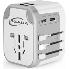 Ceļojuma adapteris visā pasaulē, universāls ceļojuma adapteris ar 2 USB, 2 USB C un 1 maiņstrāvas adapteri, starptautisks kontaktligzdas adapteris, universāls adapteris Vācijai, ASV, Anglijai, Taizemei, Taizemei, Itālijai, Austrālijai