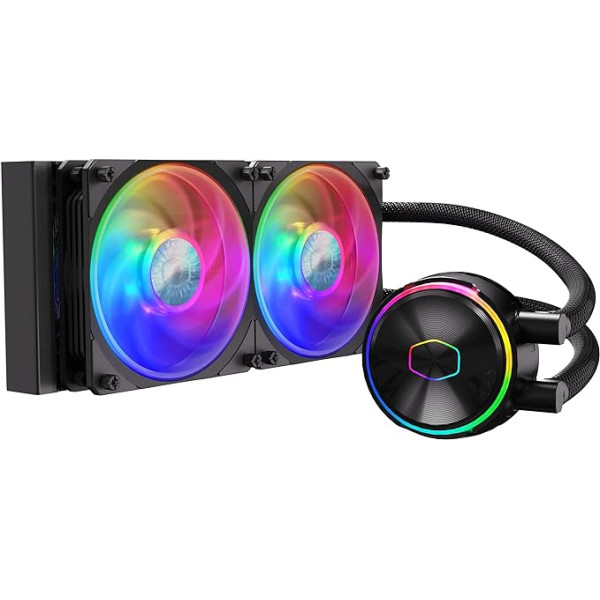 Cooler Master Master MasterLiquid PL240 Flux sērijas 240mm AIO CPU šķidruma dzesētājs, 0rpm, divu kameru sūknis, paplašināta vara pamatne, ARGB PL-Flux 120mm ventilators AMD Ryzen/Intel 1700/1200/115X