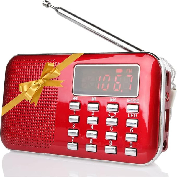 Raddy RF23 Pārnēsājams radio ar LCD displeju, modinātāju, ārējo antenu un uzlādējamu akumulatoru (sarkans), atbalsta Micro USB TF karti, ar AM/FM īsviļņu uztvērēju, MP3 mūzikas atskaņotāju