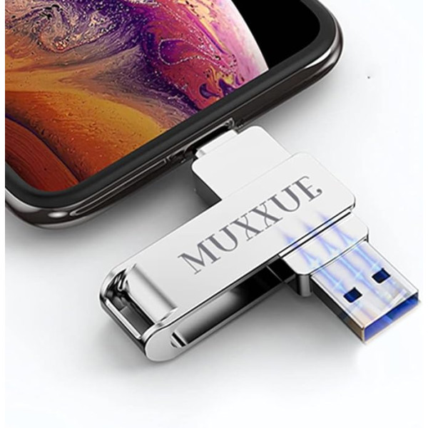 64GB 3-in-1 USB-Stick iPhone, MUXXUE Speicherstick iPhone USB Stick, USB Stick für iPhone, i Pad, Mac, Android, PC mit iOS, USB, Typ C, Kopēt fotoattēlus/ video bez nepieciešamības lietotnē