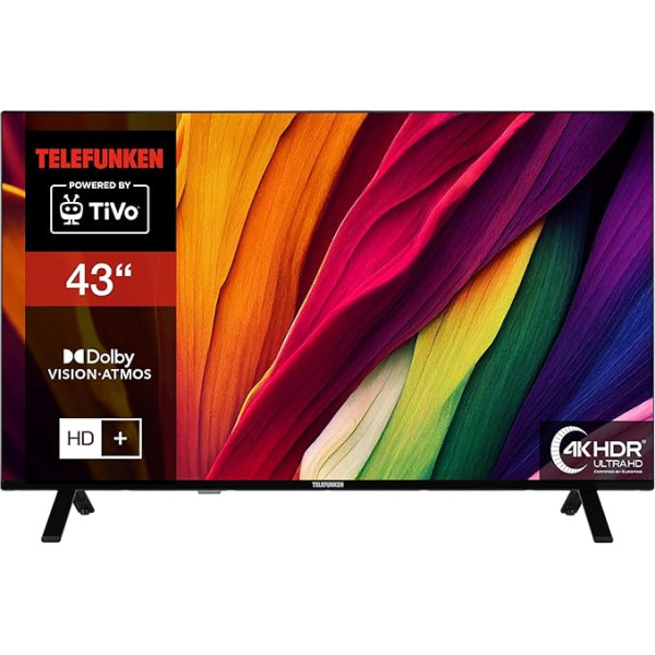 Telefunken 43 collu televizors/TiVo Smart TV (4K UHD, HDR Dolby Vision, Dolby Atmos, HD+ 6 mēneši, ieskaitot trīskāršu uztvērēju) XU43TO750S