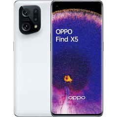 OPPO Find X5 viedtālrunis, 50 MP trīskāršā kamera, 4800 mAh akumulators ar 80 W Supervooc ātro uzlādi, 6,55 collu 120 Hz AMOLED displejs, Qualcomm Snapdragon 888, 8 GB atmiņa, 256 GB atmiņa, Wh. ite