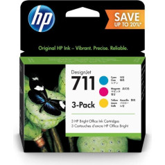 HP 711 3er-Pack Cyan, Magenta & Gelb 28 ml Druckerpatrone (P2V32A) mit originaler HP Tinte, für DesignJet T120, T125, T130, T520, T525, T530 Großformatdrucker sowie den HP 711 DesignJet Druckkopf