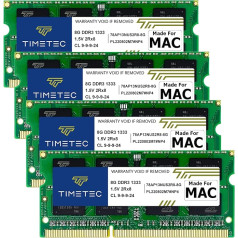 Timetec Hynix IC Apple DDR3 1333MHz PC3-10600 SODIMM atmiņas jauninājums MacBook Pro 13/15/17 collu agrīna/vēlna 2011, iMac 21,5 collu vidēja/vēlna 2010/2011, 27 collu vidēja 2010/2011, Mac mini 5.1 & 5.2 vidēja 2011