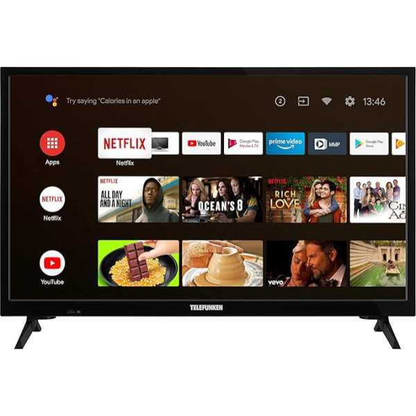 TELEFUNKEN D24H550X2CW 24 collu televizors/ Android Smart TV (HD-Ready, HDR, trīskāršais uztvērējs, Bluetooth) [2023], melns