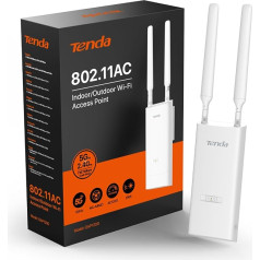 Tenda OAP1200 Access Point Outdoor, gigabitu divjoslu WLAN piekļuves punkts (AC1200, 802.3at & 24V Passive PoE, IP65 Wasserfest, 1 gigabitu pieslēgvieta) weiß