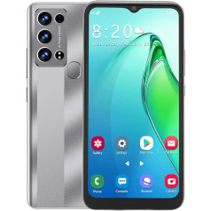 5G viedtālrunis bez līguma Android, GSM mobilais tālrunis ar 6,5 collu IPS HD ekrānu, 12MP + 16M kamera, 6GB + 128GB, 5000mAh akumulators, atbloķēts, pirkstu nospiedumi aizmugurē, atbalsts (pelēks)