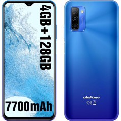 Ulefone Note 12 mobilais tālrunis (2023) 7700 mAh liela baterija 128GB ROM/SD-128GB 6,82 collu HD+ Android 11 viedtālrunis bez līguma, 13 MP galvenā kamera 3 karšu slots 4G Dual SIM mobilais tālrunis OTG (zils)