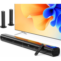 MEVOSTO Soundbar für TV Geräte 2.2 Kanal Abnehmbar 2 in 1 Lautsprecher für Fernseher 80W integrierte Doppelwoofer HD-ARC/Optisch/AUX/BT Bass/Höhen verstellbar für Heimkino...