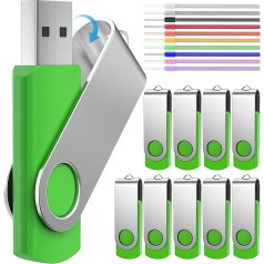 256MB Memory Stick Pack of 10 USB Sticks Foldable Small Capacity 256 MB Memory Stick Nice Pendrive Green USB Flash Drive Data Storage Gift with Colourful Pack of 10 Wrist Ropes FEBNISCTE