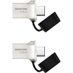 Gigastone Z50 USB 3.2 Gen 1 128 GB zibatmiņas disks, 2 dubulto USB C tipa OTG USB-C savienotāju komplekts, metāla sudraba krāsā, saderīgs ar USB 2.0 / USB 3.0 / USB 3.1 saskarni