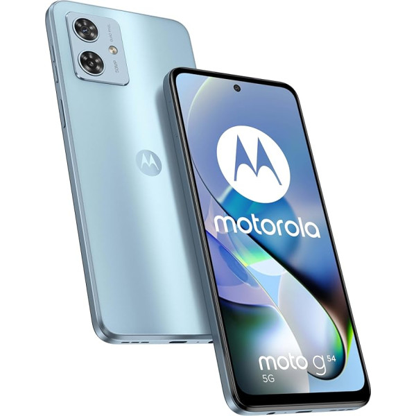 Moto G54 5G (6,5 collu FHD+ 120 Hz displejs, 50+2 MP, 5000 mAh, uzlāde 15 W, 12/256 GB, Dual SIM, IP52, NFC, Android 13), ledāja zils