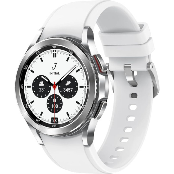 Samsung Galaxy Watch4 Classic apaļš Bluetooth viedpulkstenis Wear OS rotējošais adapteris Fitnesa pulkstenis Fitnesa sekotājs 42mm sudraba krāsā