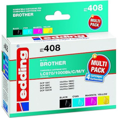 Druckerpatrone EDD-408 - Multipack 4 - Schwarz, Cyan, Magenta, Gelb - 4x 22 ml - Reichweite 1x 680 3x 2255 - Ersetzt Brother LC970/1000BK/C/M/Y Multipack 4