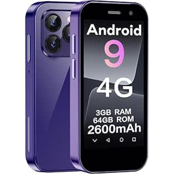 ZOKOE Mini mobilais tālrunis viedtālrunis bērniem 3 collu ekrāns 2600 mAh 3GB RAM 64GB ROM 2.0 + 5.0MP Face Unlock 4G bez līguma tālrunis (violets)