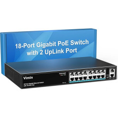 VIMIN 16-port Gigabit PoE komutators ar 2 Uplink Gigabit pieslēgvietām, 18 portu nepārvaldāms Ethernet PoE komutators ar 250 W jaudu, atbalsta IEEE802.3af/at, VLAN, uzstādāms pie sienas vai statīvā, Plug & Play