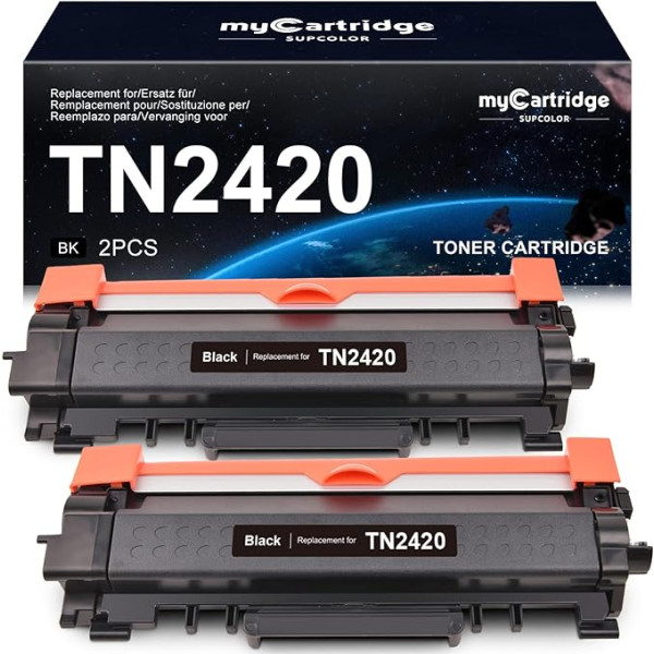 myCartridge SUPCOLOR TN2420 atkurtos tonerio kasetės, suderinamos su Brother MFC-L2710DW MFC-l2710DN HL-L2350DW Brother TN2420 perdirbto juodo tonerio kasetės, skirtos Brother TN2420 Recycled Black Pakuotė 2 vnt.