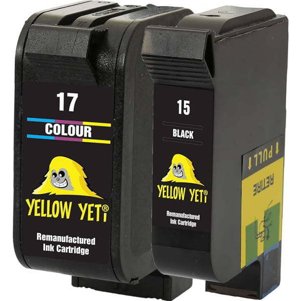 Geltonos spalvos Yeti pakaitalas HP 15 17 spausdintuvo juodos/spalvos spalvos kasetėms, suderinamas su HP Deskjet 816c 825c 827 840c 841c 842c 843c 845c 845c 845cvr 848c [3 metų garantija]