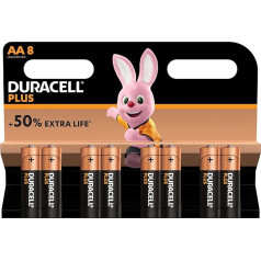 Duracell Plus Power Typ AA sārma baterijas, 8 gab. iepakojumā