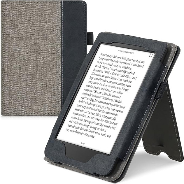 kwmobile Tolino Page 2 Flip Case - Rokas siksna - pārvalks Canvas Suede Look Grey Black