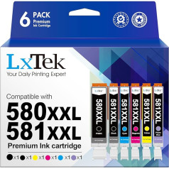 LxTek saderīga tintes kasetne: Canon PGI-580 XXL CLI-581 XXL priekš Pixma TS8150 TS8151 TS8152 TS8250 TS8251 TS8252 TS9150 (foto melna, melna, zilā, ciāna, magenta, dzeltena, foto zila, 6 gab.)