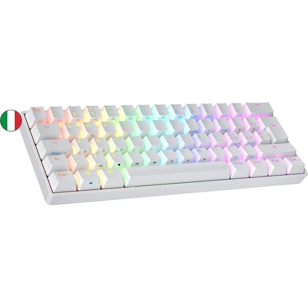 Ranked S60 Supernova Mechanical 60 Percent Keyboard | Hotswap Gaming Keyboard | 62 Keys with RGB Lighting | PC/Mac Gamer | Italian Layout (White, Gateron Optical Speed Yellow)