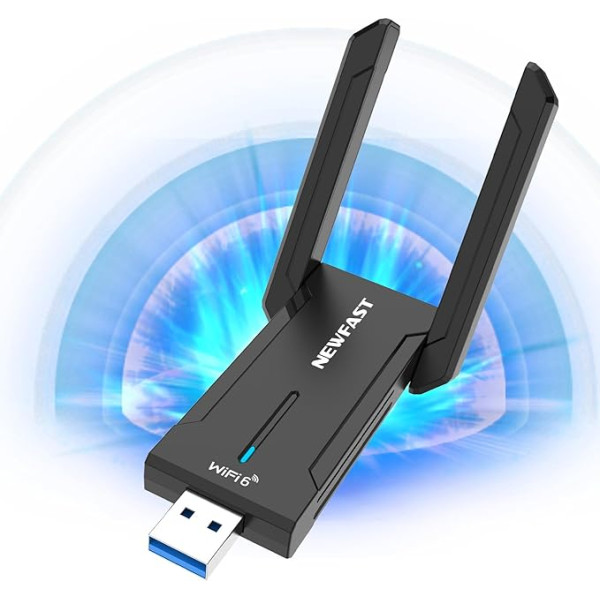 NEWFAST 5400Mbit/s USB WLAN Stick Adapter Für PC USB WLAN 6 Adapter 6GHz/5GHz/2.4GHz High Gain Dual 5dbi Antennen WLAN 6E Adapter, MU-MIMO, WiFi Dongle, WPA3, WLAN empfänger NUR für Windows 10/11