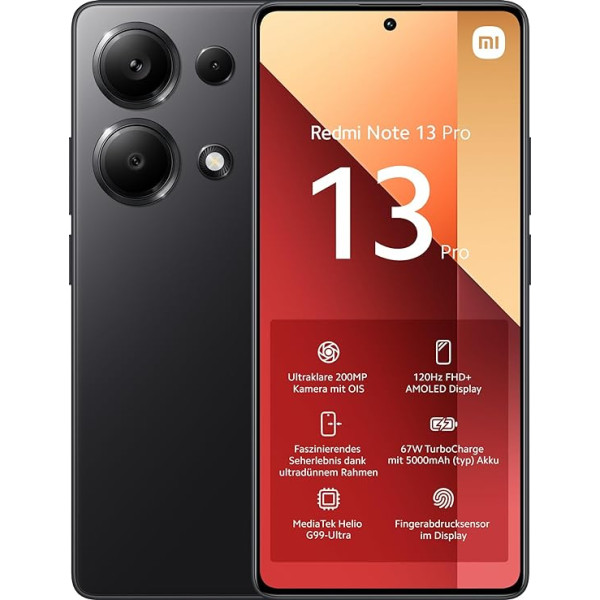 Xiaomi Redmi Note 13 Pro viedtālrunis, 8 + 256 GB mobilais tālrunis bez līguma, melns