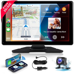 Hodozzy Android 2G + 32G bezvadu Carplay Android auto radio 8 Core 9 collu skārienjūtīgais ekrāns ar GPS navigāciju WiFi Bluetooth Mirror Link ekrāns, FM uztvērējs/TF/AUX/USB/Type C + atpakaļgaitas kamera