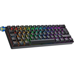 Ranked N60 Nova mehāniskā 60 procentu tastatūra, Hotswap spēļu tastatūra, 62 programmējami taustiņi ar RGB apgaismojumu, PC/Mac Gamer, zviedru izkārtojums (melna, Gateron Pro Yellow)