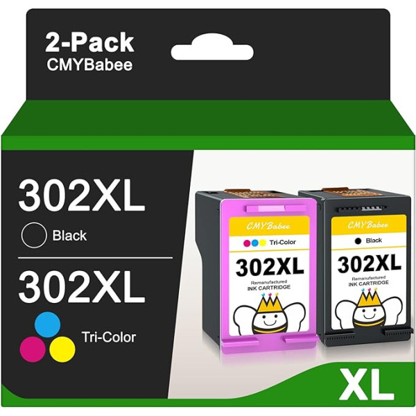 CMYBabee 302XL Ink Cartridges Remanufactured for HP 302 Printer Cartridges Replacement for HP Envy 4525 4520 4523 4524 Officejet 3831 3833 5230 3830 5230 4654 DeskJet 3630 3636 (1 Black 1 Dreams