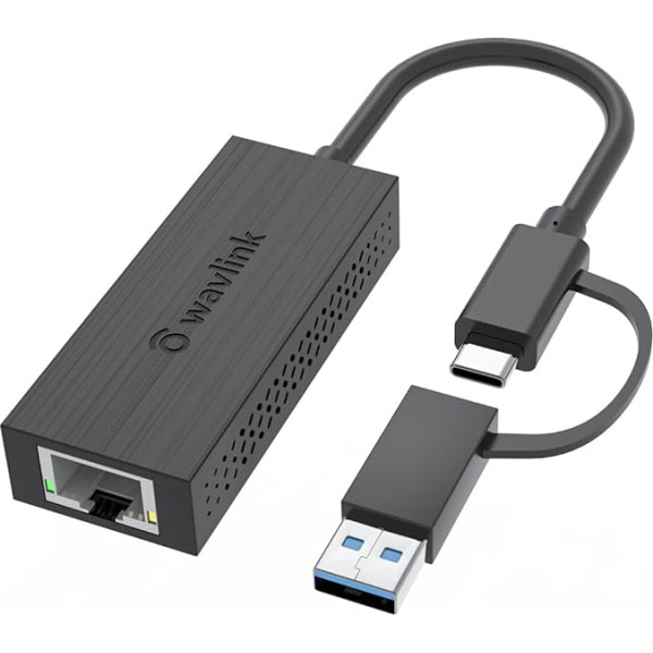 USB-C и USB-A до 2,5 гигабитного Ethernet, WAVLINK Компактный и портативный 2-в-1 USB 3.2 Type-A/Type-C до 2500 Мбит/с RJ45 LAN конвертер, совместимый с Microsoft Windows, Mac OS, iPadOS