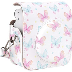 ZUIKAKU Fujifilm Instax Mini 11/12 instantkameras aizsargvāciņš un somiņa ar piederumu maisiņu un regulējamu plecu siksnu, rozā tauriņš (Pink Butterfly), futrālis