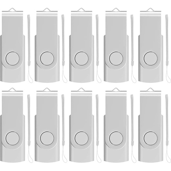 EASTBULL USB Stick 1 GB Pack of 10 USB 2.0 Rotatable Memory Sticks Drive Flash Drive with 10 Pieces Rope, White