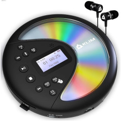 KLIM Discover Tragbarer CD-Player Walkman mit langlebigem Akku + Mit Kopfhörern + Radio FM + FM-Transmitter, Bluetooth + Ideal für Autos (Generalüberholt)