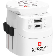 SKROSS Universāla ceļojuma kontaktdakša ar USB un USB C, balta, 1.302472