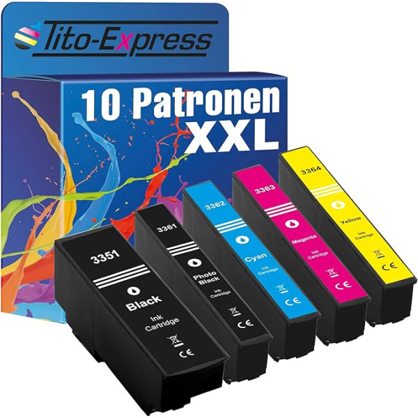 Tito-Express PlatinumSerie 10 XXL kasetnes, kas saderīgas ar Epson T3351 - T3364 33XL | Expression Premium XP-640 XP-900 XP-645 XP-540 XP-7100 XP-630 XP-635 XP-830 XP-530 XP-530