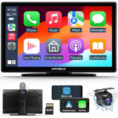 Jauna bezvadu Apple Carplay un Android automašīna ar 2.5K Dash Cam, 1080P aizmugures skata kamera, pārnēsājams 9 collu HD IPS liels ekrāns automašīnai, GPS navigācija, Bluetooth, AirPlay, MirrorCast, AUX/FM