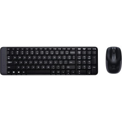 Logitech MK220 bezvadu tastatūras un peles komplekts, 2,4 GHz savienojums, izmantojot Unifying USB uztvērēju, 10 m diapazons, akumulatora darbības laiks 24 mēneši, kompakts dizains, dators / klēpjdators, NL QWERTY izkārtojums - melns