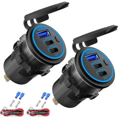 2 Pack 12V USB Socket Cable USB Charger Multi Port Dual PD3.0 USB-C and Quick Charge 3.0 Car USB Port Socket with Power Switch Quick Charger