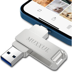 MUXXUE 3-in-1 USB Stick for iPhone 128 GB, iPhone USB Stick, USB 3.0 iPhone Memory Stick for iPhone, iPad, Tablet, PC, OTG Android Mobile Phone, USB Stick iPhone with iOS/Type C/USB 3.0