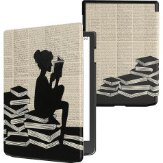 kwmobile Flip Case saderīgs ar Pocketbook InkPad 4 Case - e-lasītāja futrālis - Woman Reading Black Beige