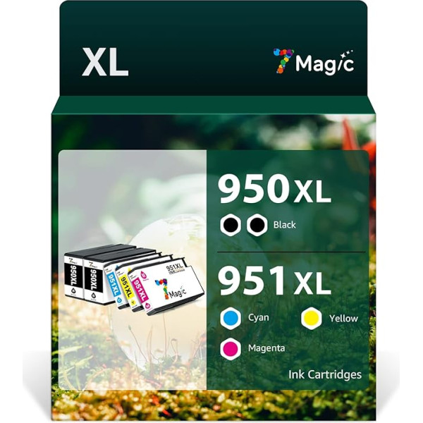 7Magic 950XL 951XL spausdintuvo kasetės suderinamos su HP 951XL 950XL Multipack 950XL, skirtos HP Officejet Pro 8600 8620 8610 8615 8100 8625 8630 8640 251dw 276dw (2 juodos 1 žydros 1 purpurinės 1 geltonos)