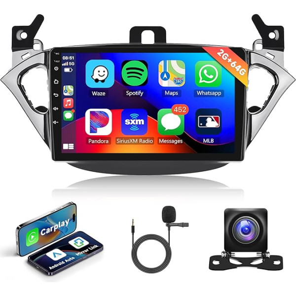 2G+64G Android Autoradio 2 Din für Opel Corsa E 2015-2019/Opel Adam 2013-2016 mit Wireless Apple Carplay Android Auto Navi GPS WiFi 9 Zoll Autoradio mit Mirror Link Bluetooth FM/RDS/DAB Rückfahrkamera