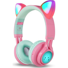 Riwbox CT-7 Bluetooth Cat Ears LED gaismas bezvadu salokāmās austiņas ar mikrofonu un skaļuma regulēšanas funkciju iPhone/iPad/Smartphones/Laptop/PC/TV ierīcēm