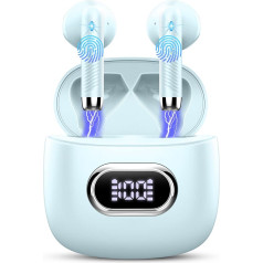 Bluetooth Kopfhörer, Kopfhörer Kabellos Bluetooth 5.3 In Ear Kopfhörer mit 4 HD Mic, 2024 Kabellose Kopfhörer 42Std ENC Noise Cancelling Earbuds Tiefer Bass, IP7 Wasserdicht Ohrhörer LED-Anzeige, Cyan