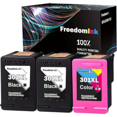 FreedomInk atjaunotas, savietojamas ar HP 301 301XL printeru kasetnes HP DeskJet 1000 1050 2050 2050 2050A 2540 3000 3050 3050 3050A 3510 Envy 4500 4502 5530 OfficeJet 2620 4630 4632 (2 melnas, 1 krāsaina)