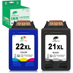 COLORETTO 21XL 22XL priekš HP 21 22 priekš Deskjet 3940 D1530 F2280 D2360 D2460 Officejet 4315 PSC 1410 atjaunotas kasetnes (1 melna, 1 krāsaina)