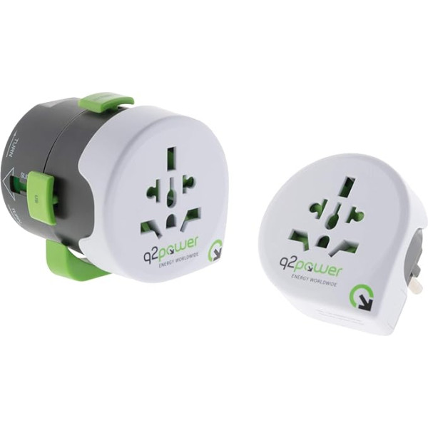 Q2 Power | Qdapter 360 USB World to Europe USB 2.1 A| Universāls reisa adapteris ar drošības ierīci | Droša bērnu drošība | Spriegums un jauda 100V-250V, 1000W/2500W