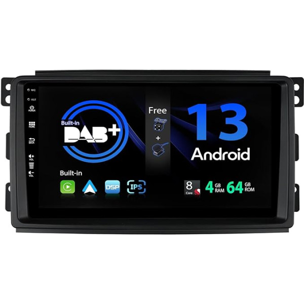 SXAUTO Android 13 [Iebūvēts DAB] IPS Autoradio für Benz Smart fortwo 451 (2005-2010) - Eingebaut Carplay/Android Auto - Kamera + MIC - 4G+64G - DSP 360-CAM Lenkradsteuerung Fast-Boot - 2 Din 9 Zoll